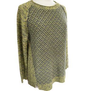 Nomadic Traders Mixed Stitch Olive Marled Geometric Casual Tunic Knit Sweater-M